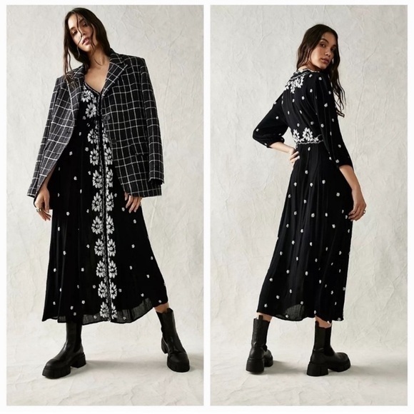 Free People Dress Fable Embroidered Maxi in Black - Picture 1 of 9